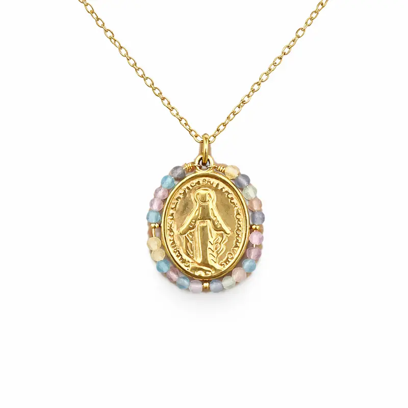 Collar VIRGEN PIEDRAS PASTEL DORADO