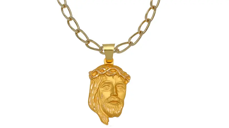 Conjunto Cadena Bilbao 4.5mm y Medalla Cara de Cristo en Oro de 18 Kt