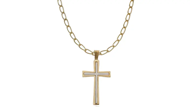 Conjunto Cruz Bicolor y Cadena Bilbao Oro 18K