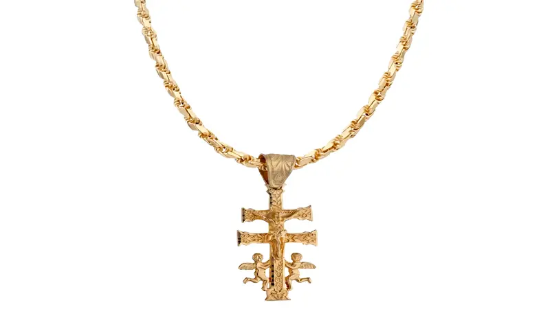 Conjunto Cruz de Caravaca y Cordón Salomónico en Oro de 18 Kl.