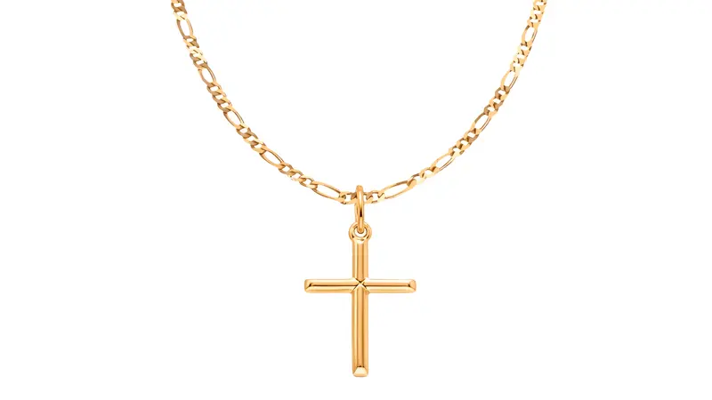 Conjunto Cruz de Palo Liso y Cadena 3x1 en Plata Chapada en Oro