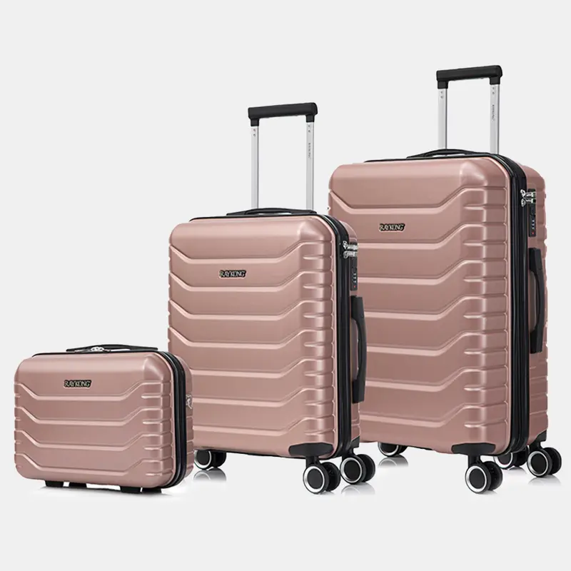 Conjunto de 3 Maletas|Neceser 29x35x16.50cm|Maleta Cabina ABS+PC 55x40x20cm|Mediana Expandible 20kg-23kg - 66x45x27.50-30cm | RosaDorada