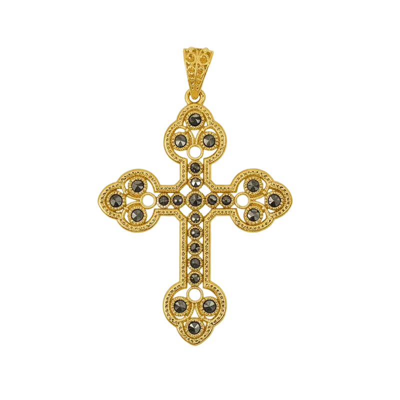 Cruz Filigrana y piedras Marquesitas plata de ley 925 y baño de oro 18K