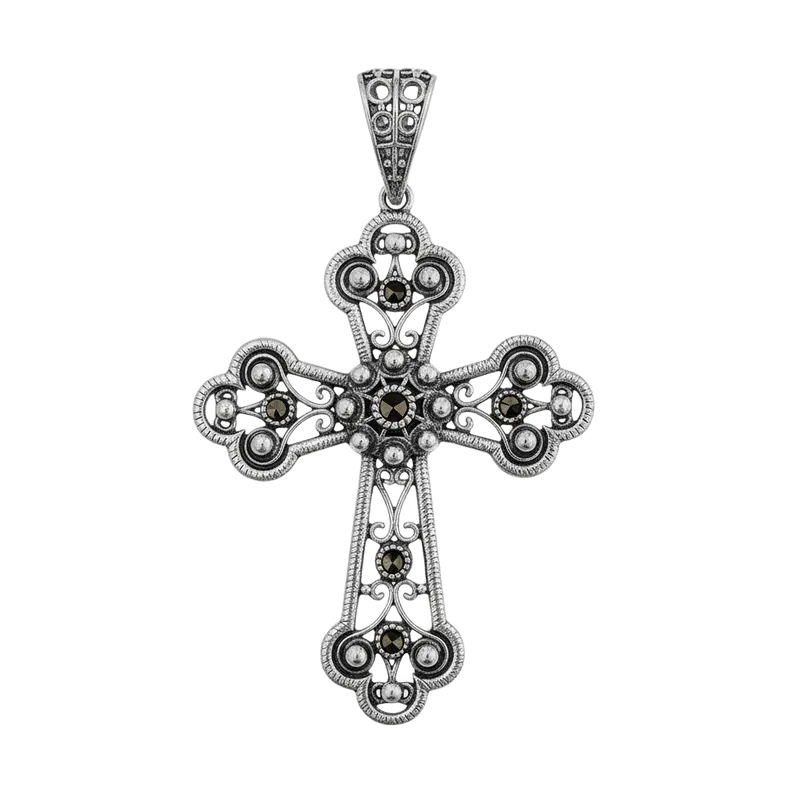 Cruz Filigrana y piedras Marquesitas plata de ley 925