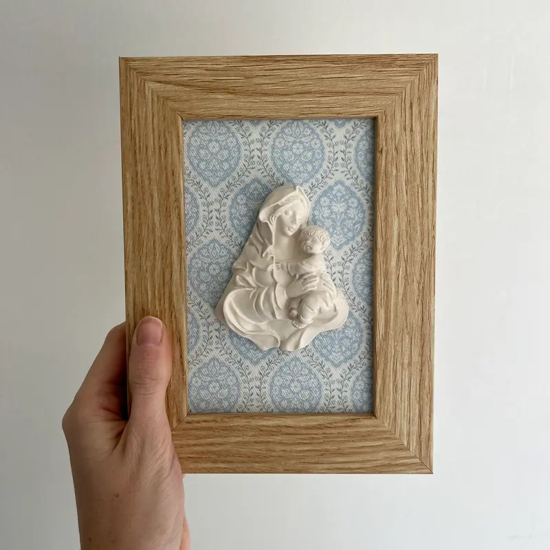 Cuadro Virgen de la Familia - Motivos azules (marco madera)