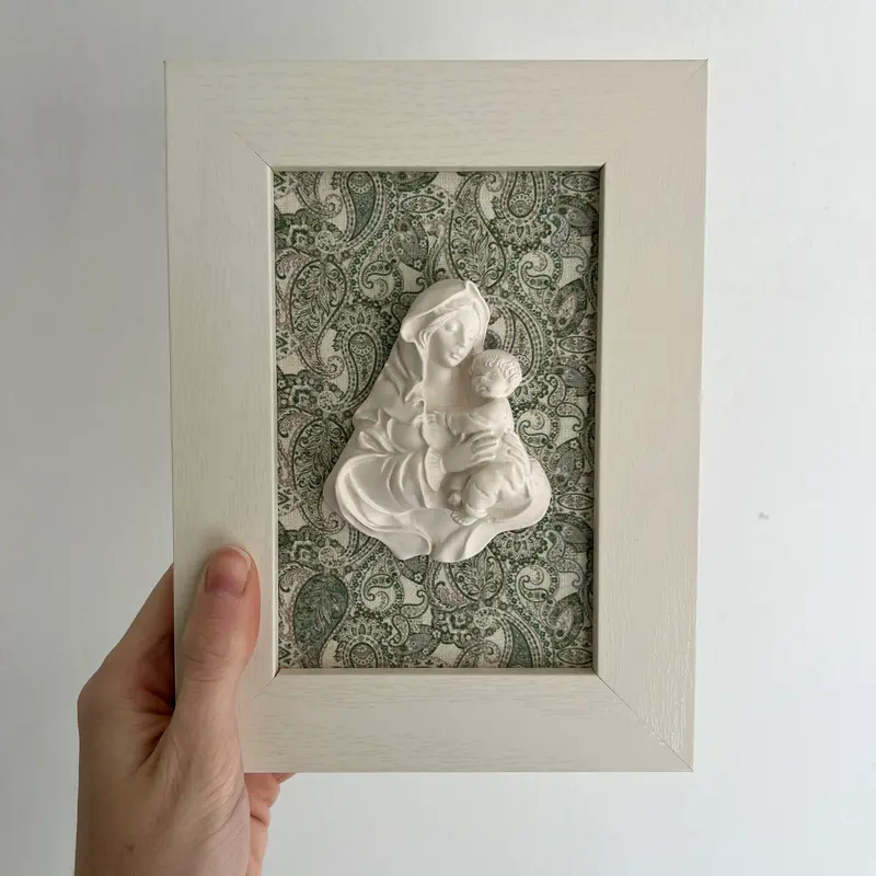 Cuadro Virgen de la Familia - Paisley verde (marco blanco)