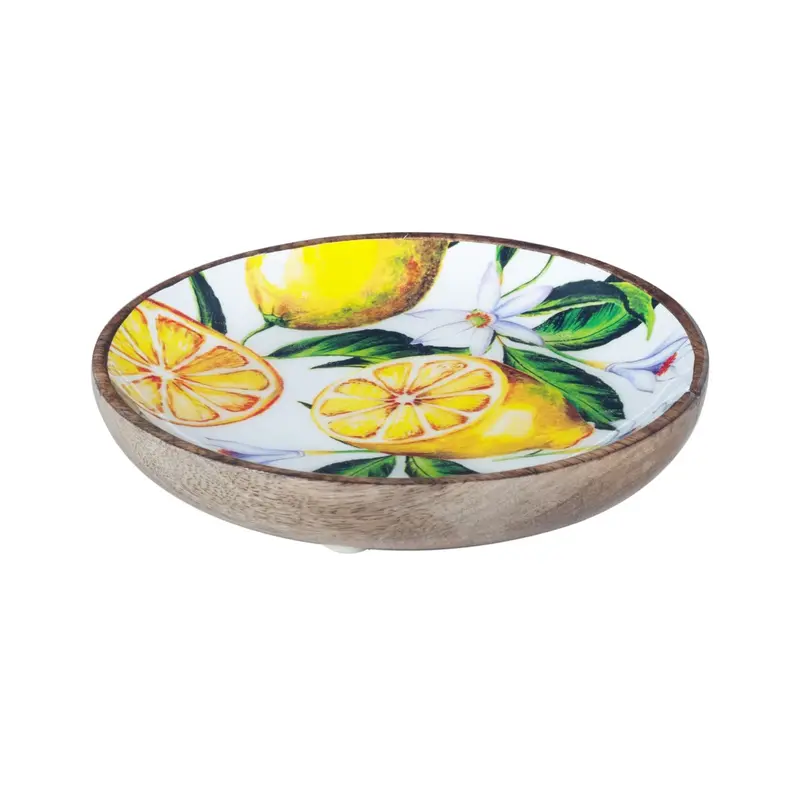 Cuenco Decorativo de Madera de Mango con Diseño de Limones 15x15x2 cm