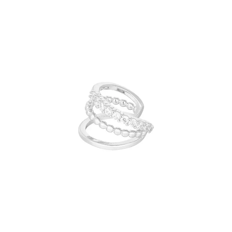 Earcuff metálico triple con brillis de circonita acabado plata - mbyou