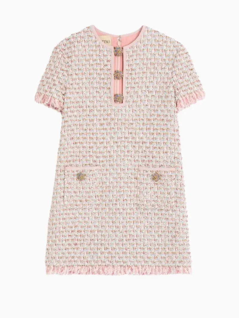 Embroidered tweed dress