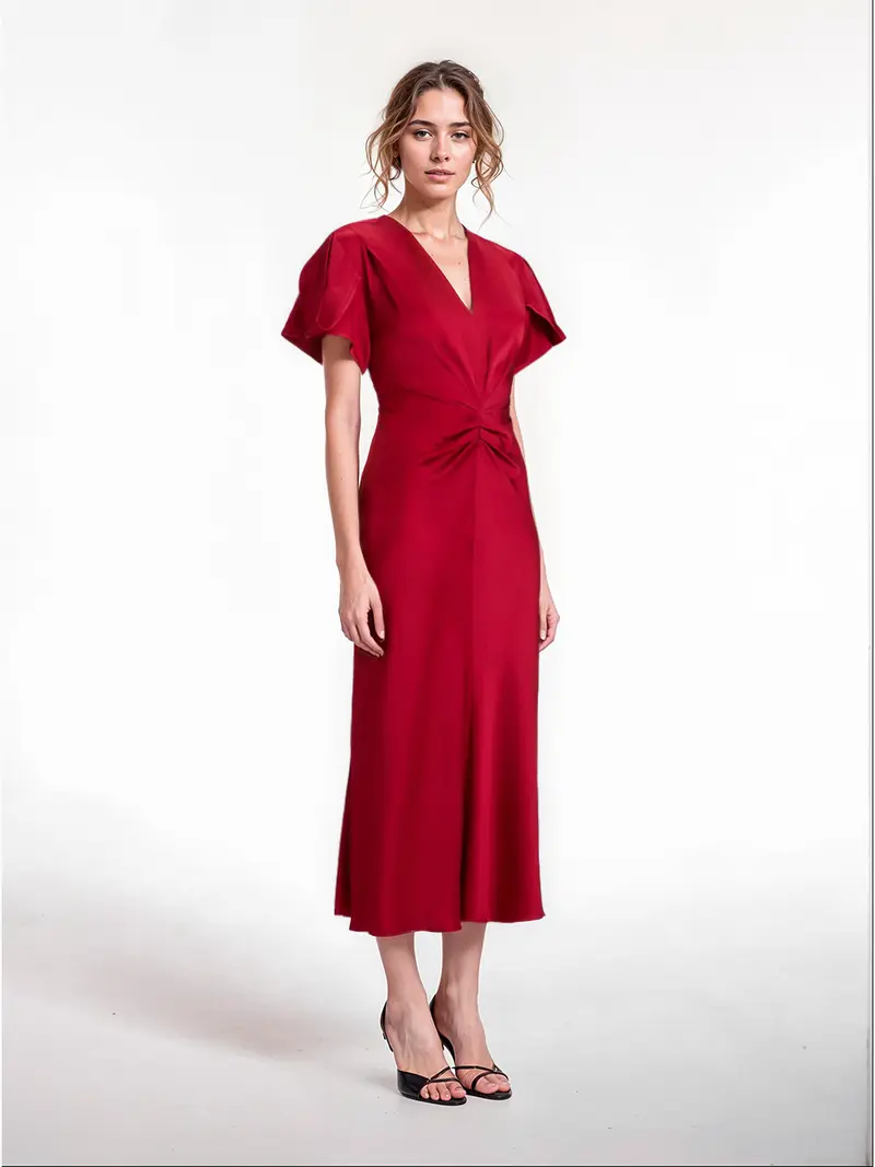 Gathered V-neck dress