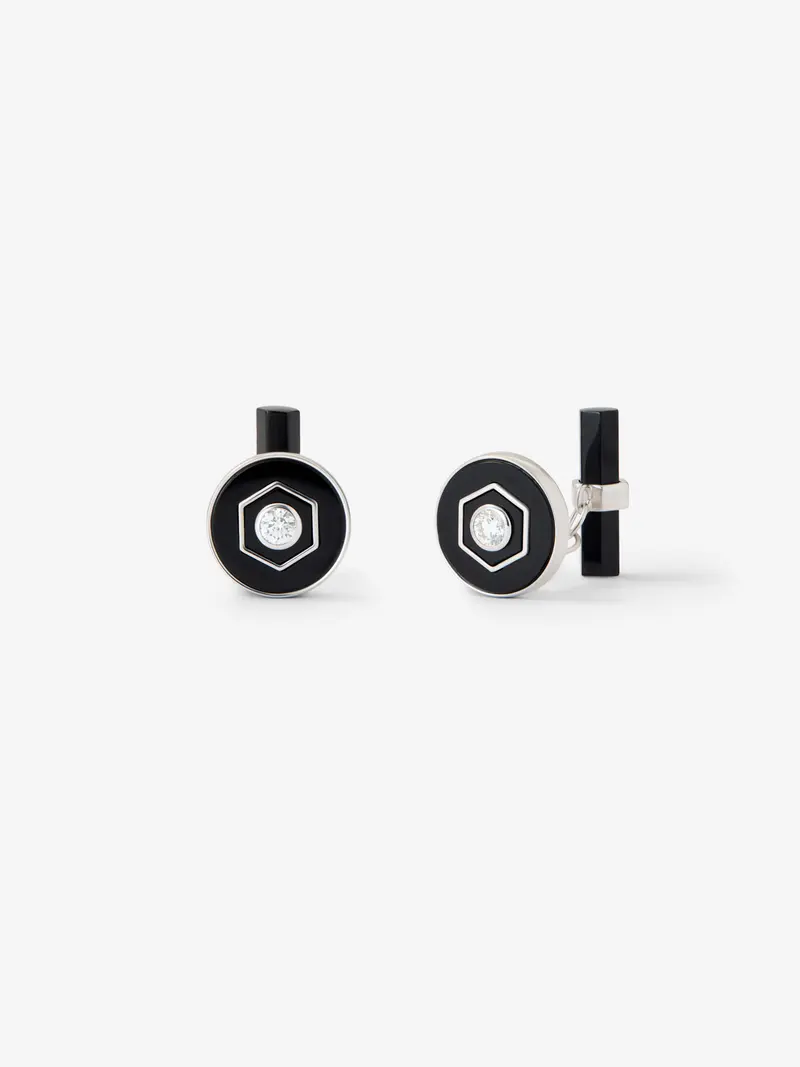 Gemelos de plata 925 con ónix negro y diamantes