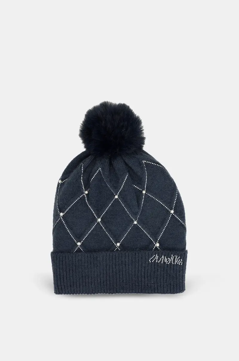 Gorro de punto azul con detalles