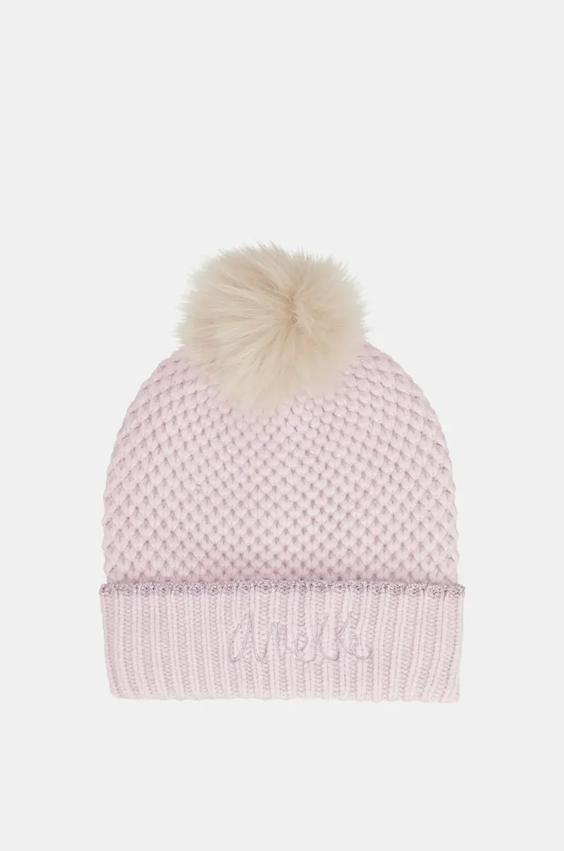 Gorro de punto con pompón rosa