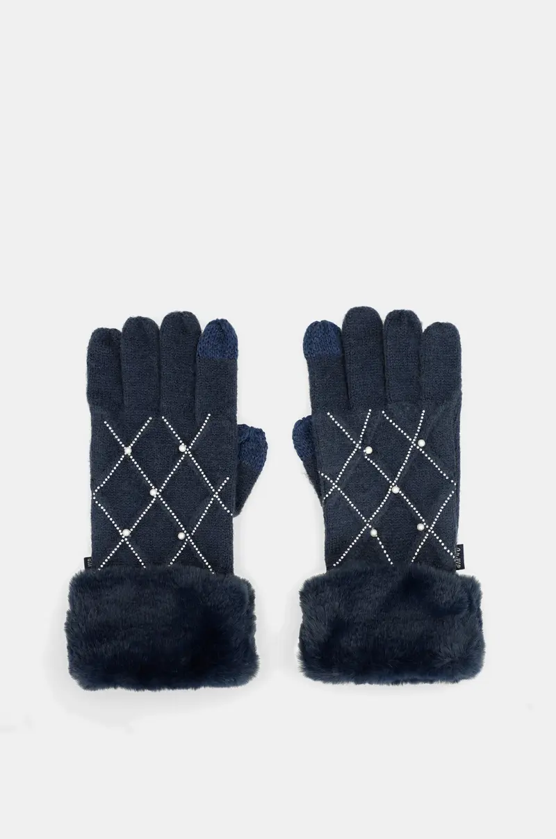 Guantes de punto azules con detalles