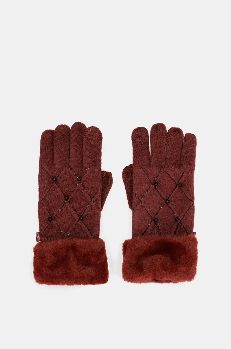 Guantes de punto burdeos con detalles