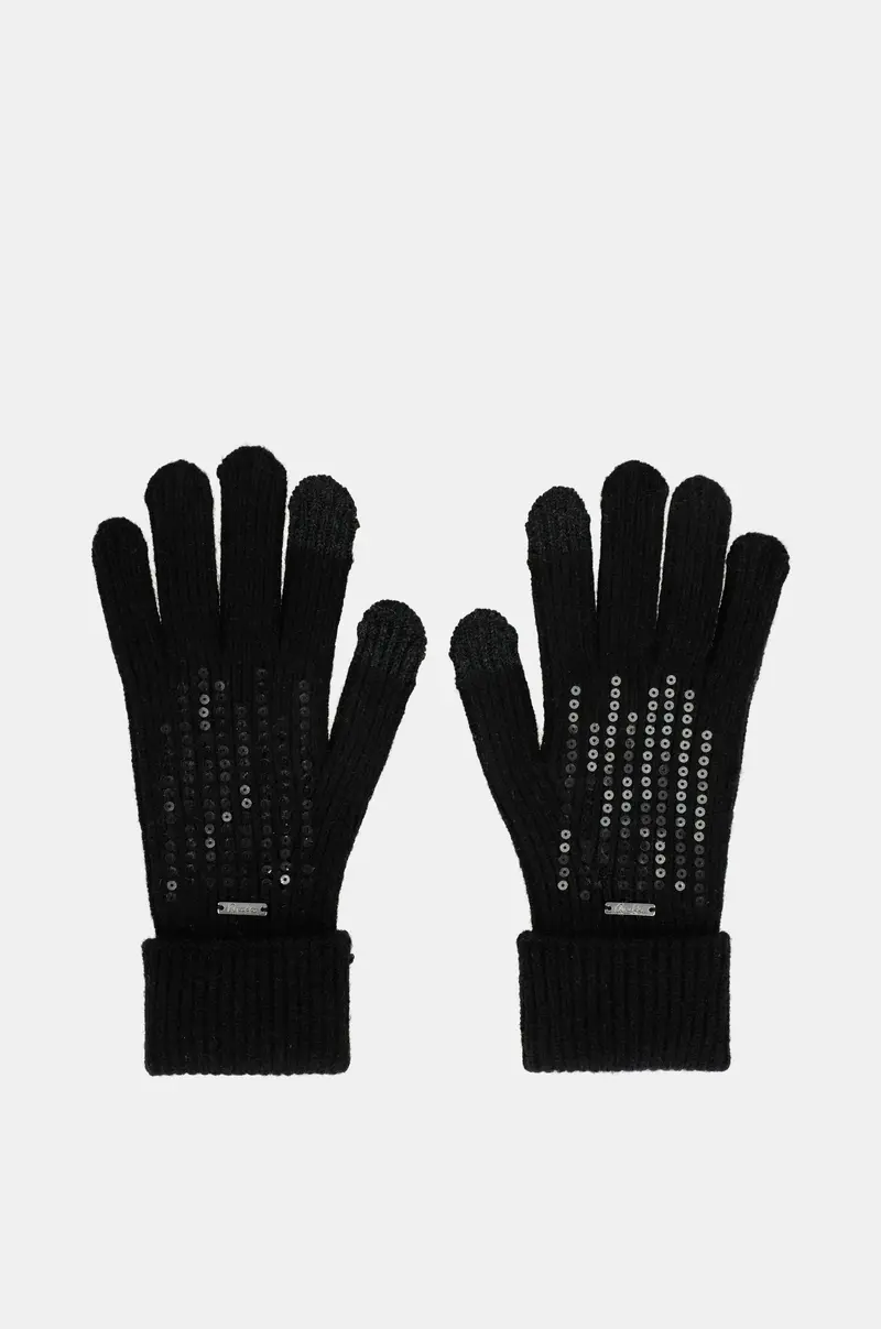 Guantes de punto negros con lentejuelas