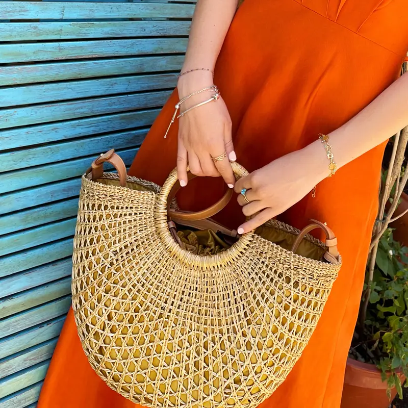 IBIZA rafia + piel camel