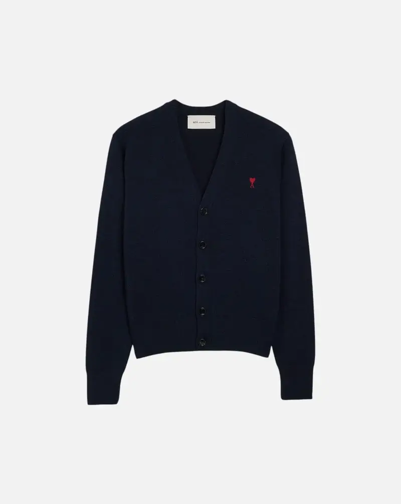Jersey Ami Paris V Neck Cardigan with Ami de Coeur