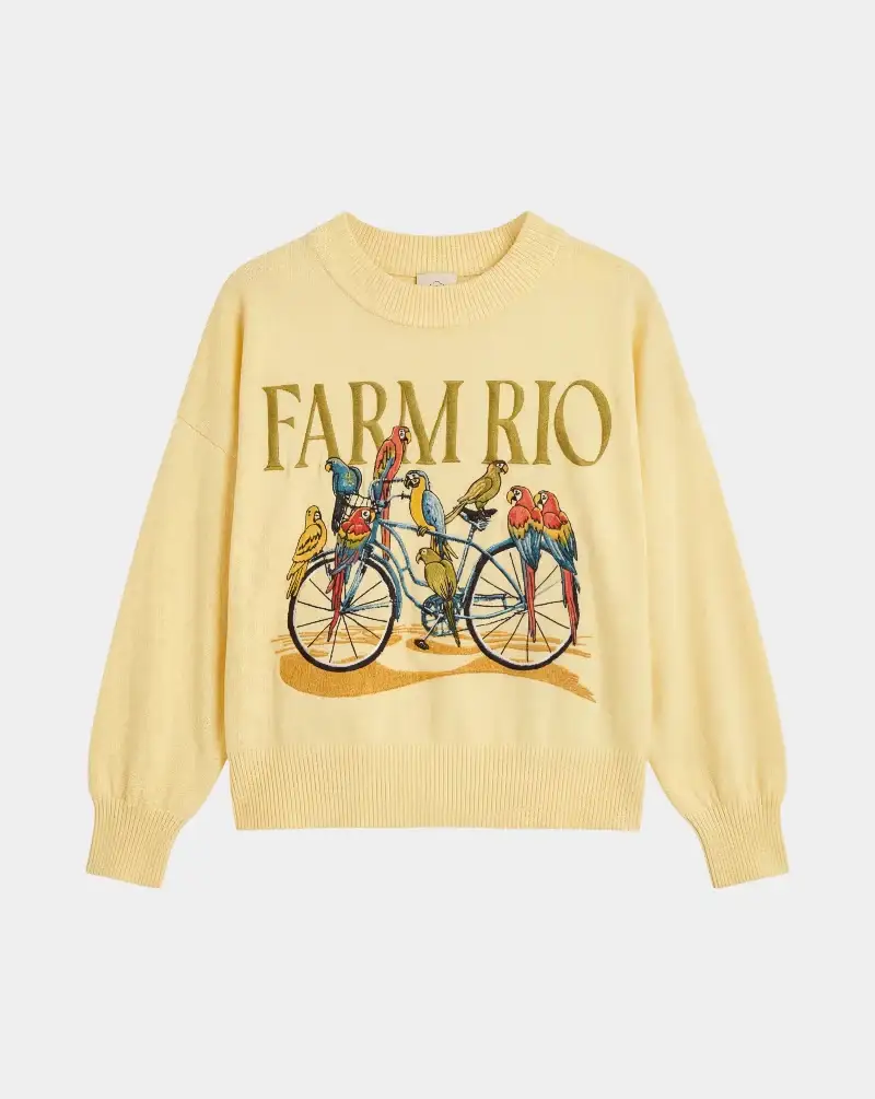 Jersey Farm Rio Birds Bicycle Embroidery Sweater