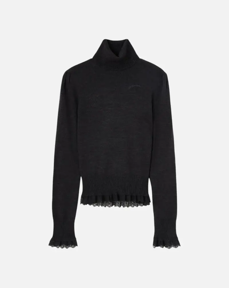 Jersey Ganni Merino Turtleneck W Lace Details