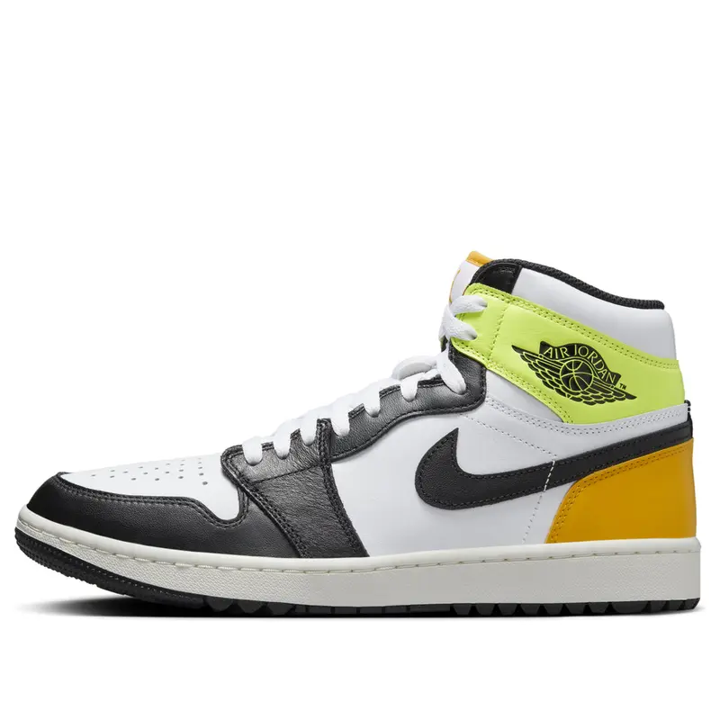 Jordan 1 Retro High Golf Blanco Dorado Universitario Volt Negro