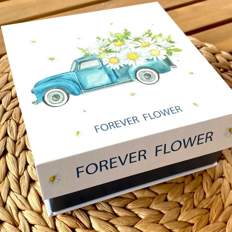 Joyero caja de flores regalo "forever flower" con flores artificiales azules y amarillas