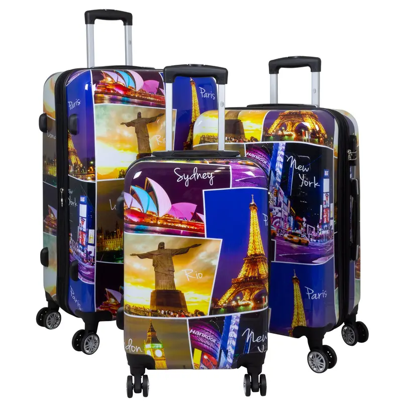 Juego de 3 Maletas Rígidas World Travel Janeiro Sydney Paris