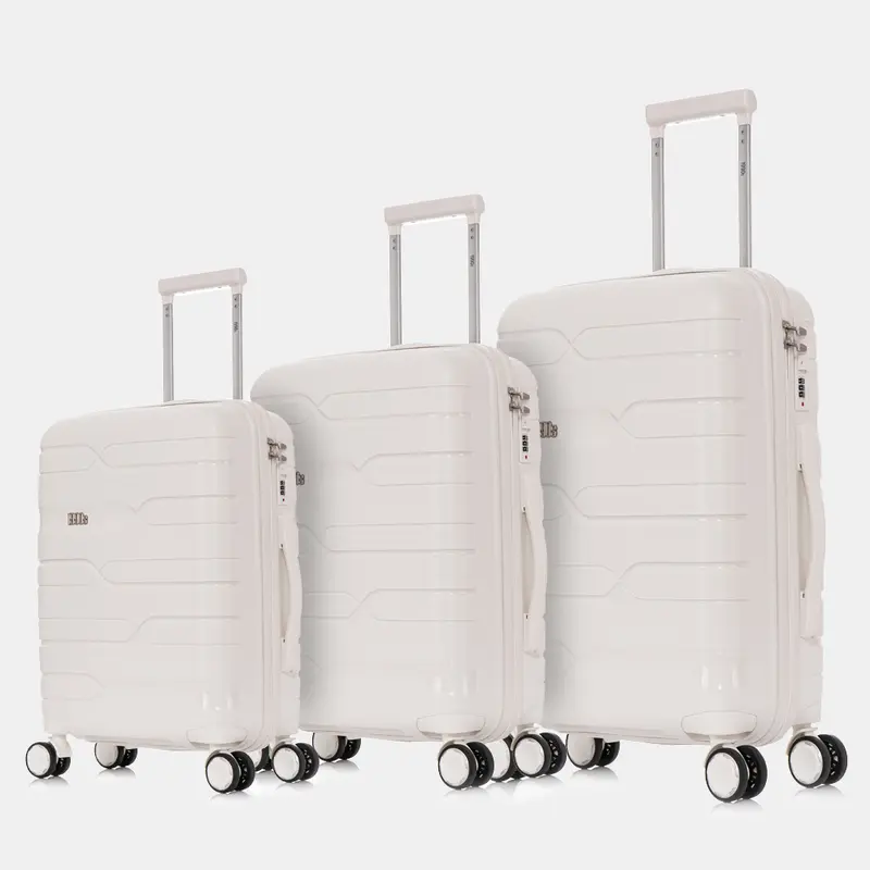 Juego de maletas PP Rígida 3 piezas|Maleta Cabina 55cm|Maleta Mediana 65cm Expandible |Maleta Grande 75cm Expandible |Bass Blanco
