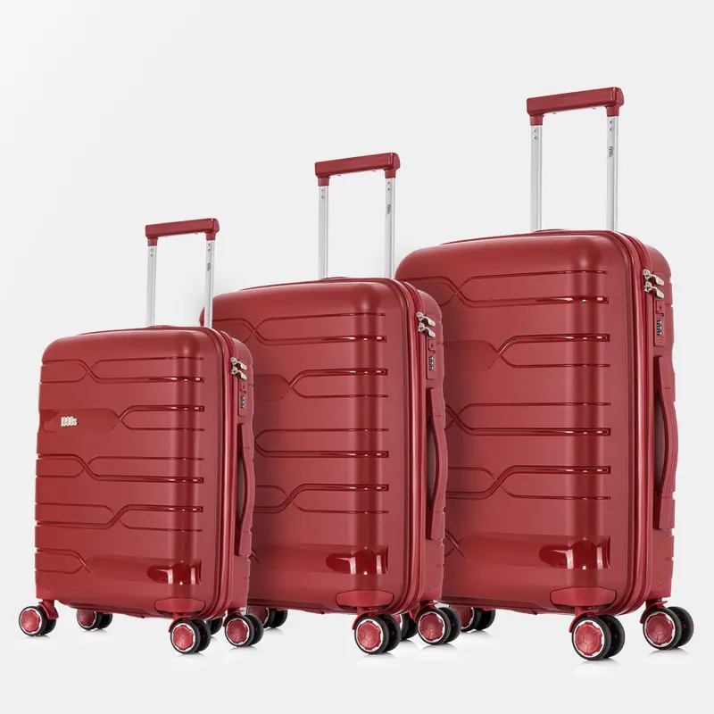 Juego de maletas PP Rígida 3 piezas|Maleta Cabina 55cm|Maleta Mediana 65cm Expandible |Maleta Grande 75cm Expandible |Bass Rojo