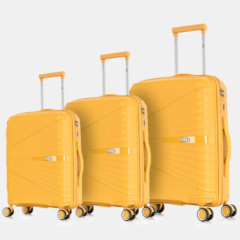 Juego de maletas PP Rígida 3 piezas|Maleta Cabina 55cm|Maleta Mediana extensible 65cm|Maleta Grande Extensible 75cm|Choco Amarillo