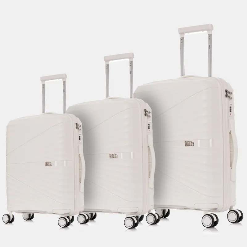 Juego de maletas PP Rígida 3 piezas|Maleta Cabina 55cm|Maleta Mediana extensible 65cm|Maleta Grande Extensible 75cm|Choco Blanco