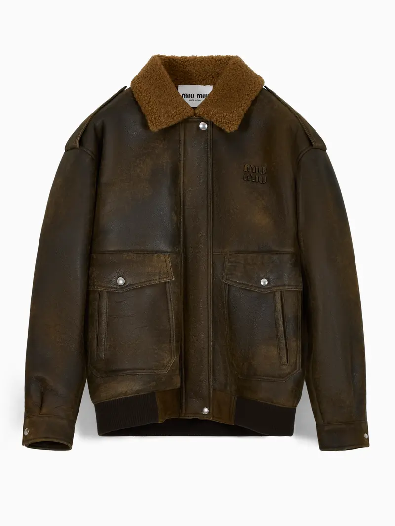 Leather bomber jacket