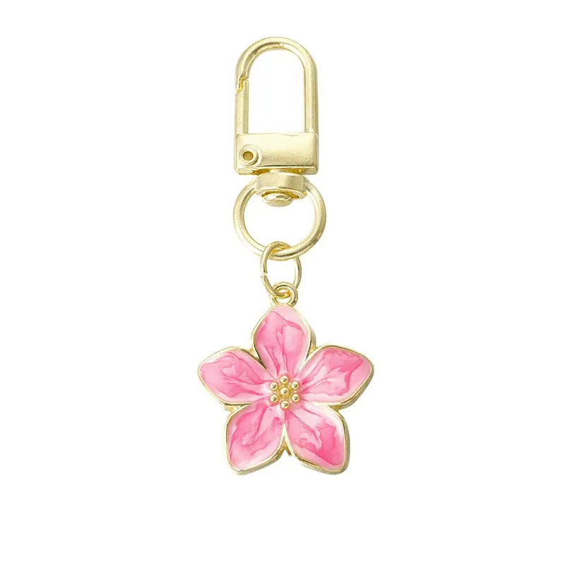 Llavero de flor de esmalte en fucsia y aleación con acabado oro -mbyou