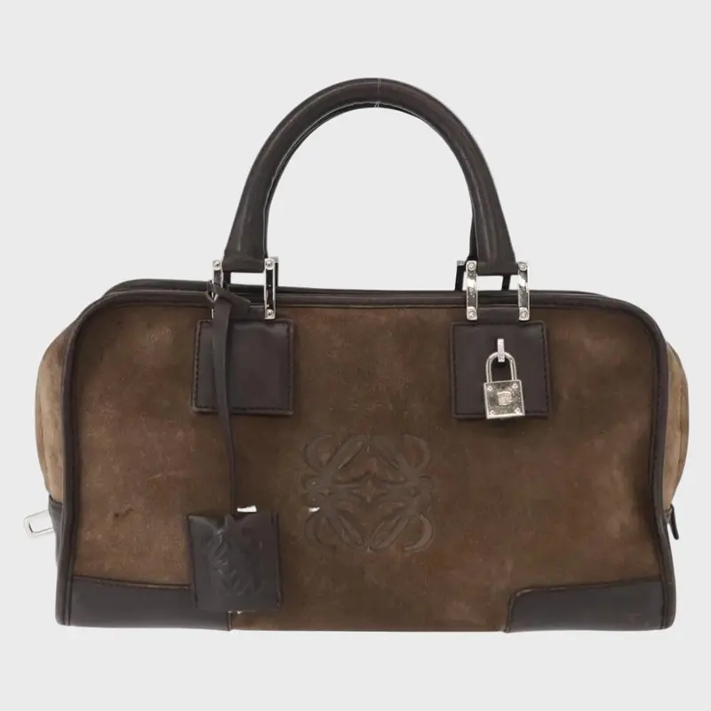 Loewe amazona 28 ante y piel marrón herrajes plata