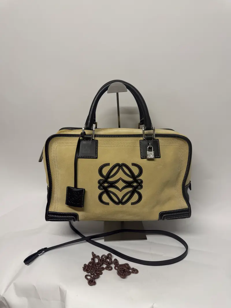 Loewe Amazona 36 Ante oro Beige y Piel Marrón Oscuro