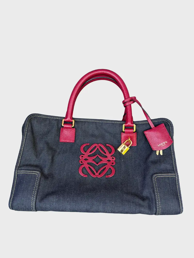 Loewe Amazona 36 Denim y Piel Rosa Efecto Lagarto