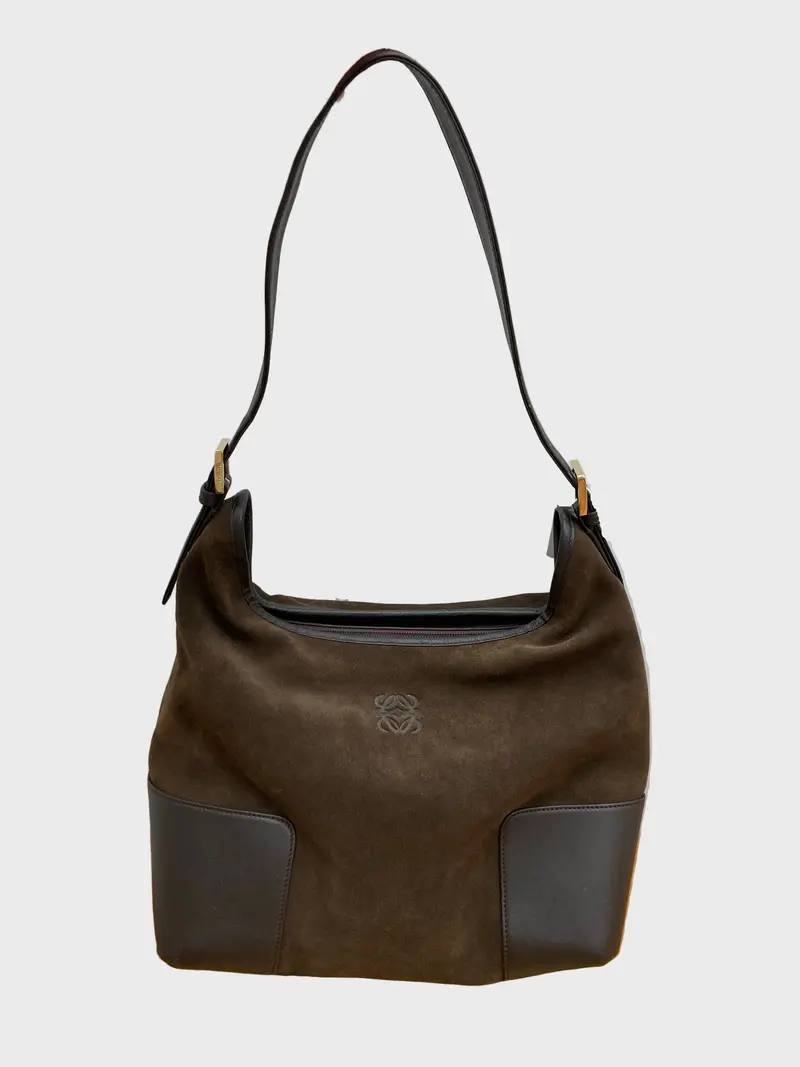 Loewe Bolso al Hombro en Ante Marrón Chocolate y Piel Lisa