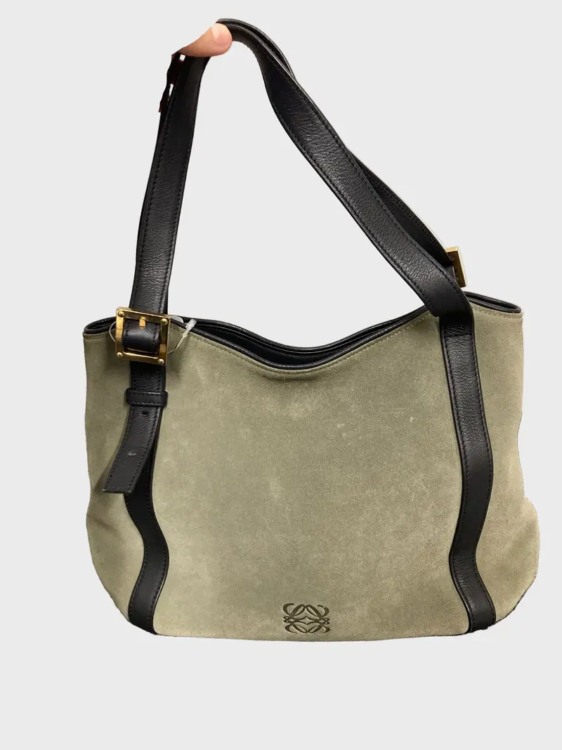 Loewe Tote Bag en ante caqui y piel negra