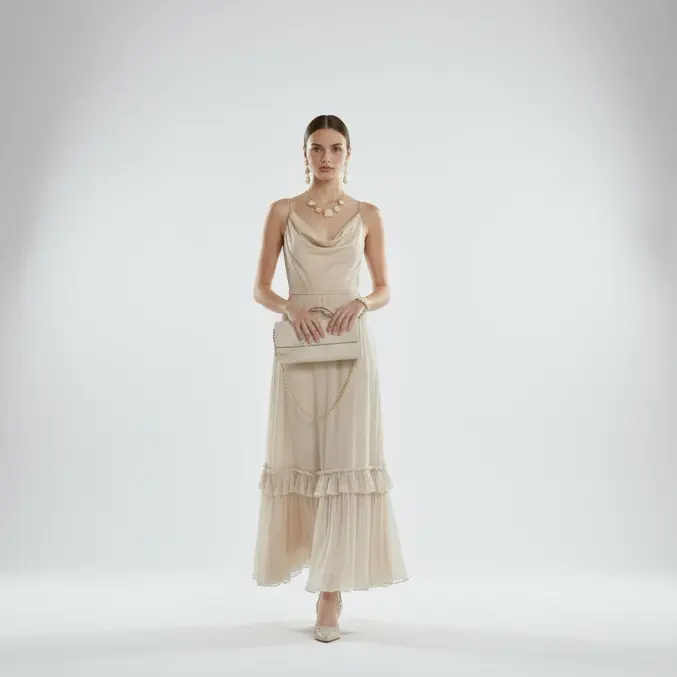 Look beige y nácar para eventos (Zapatos + pendientes + collar + pulsera)