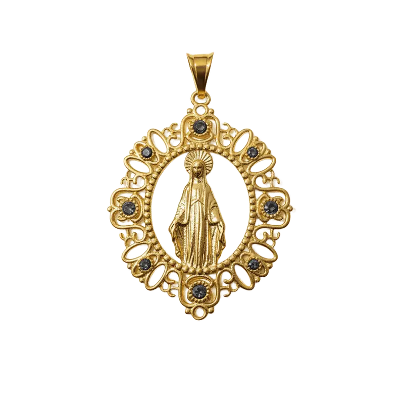 Medalla Virgen Milagrosa con piedras Marquesitas plata de ley 925 y oro 18K