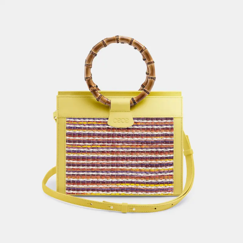 MINIBOLSO CAPRI SUMMER piel amarillo + rafia colores