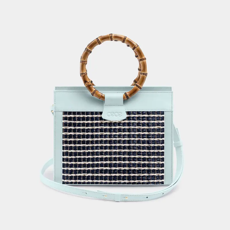 MINIBOLSO CAPRI SUMMER piel azul + rafia azul marino