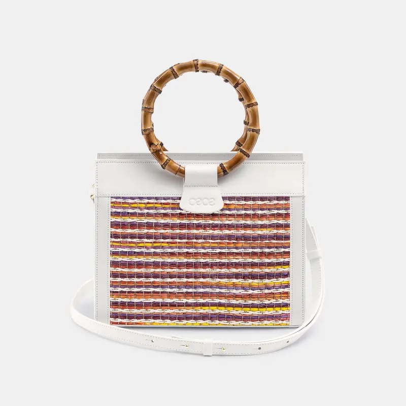 MINIBOLSO CAPRI SUMMER  piel blanco + rafia colores