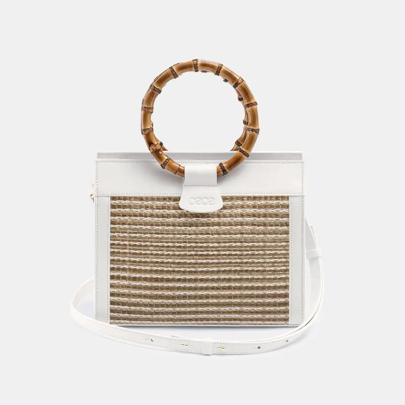 MINIBOLSO CAPRI SUMMER piel blanco + rafia marrón