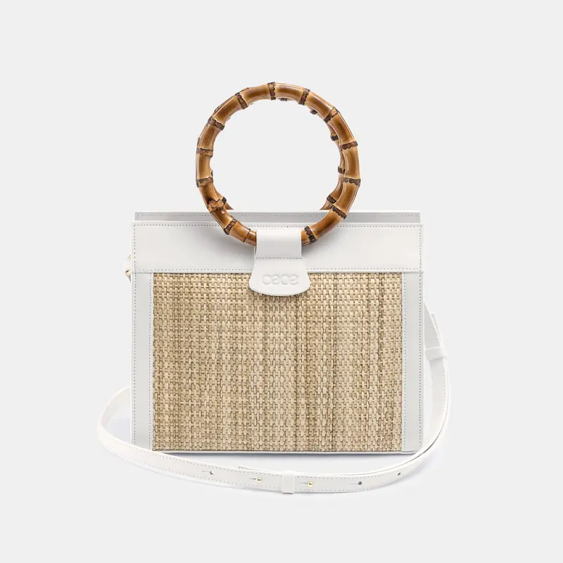 MINIBOLSO CAPRI SUMMER piel blanco + rafia natural