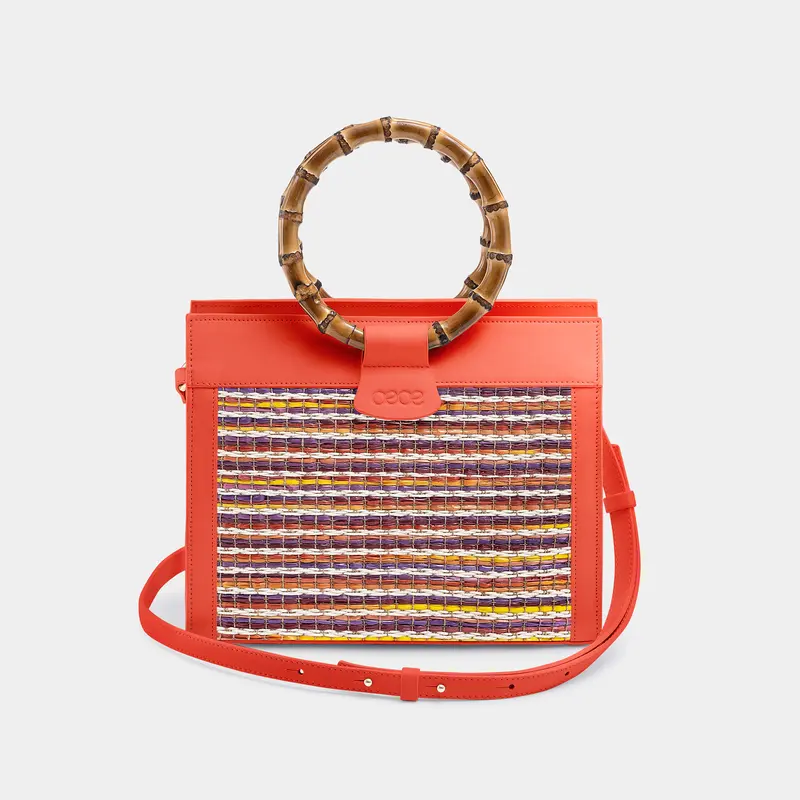 MINIBOLSO CAPRI SUMMER piel naranja + rafia colores