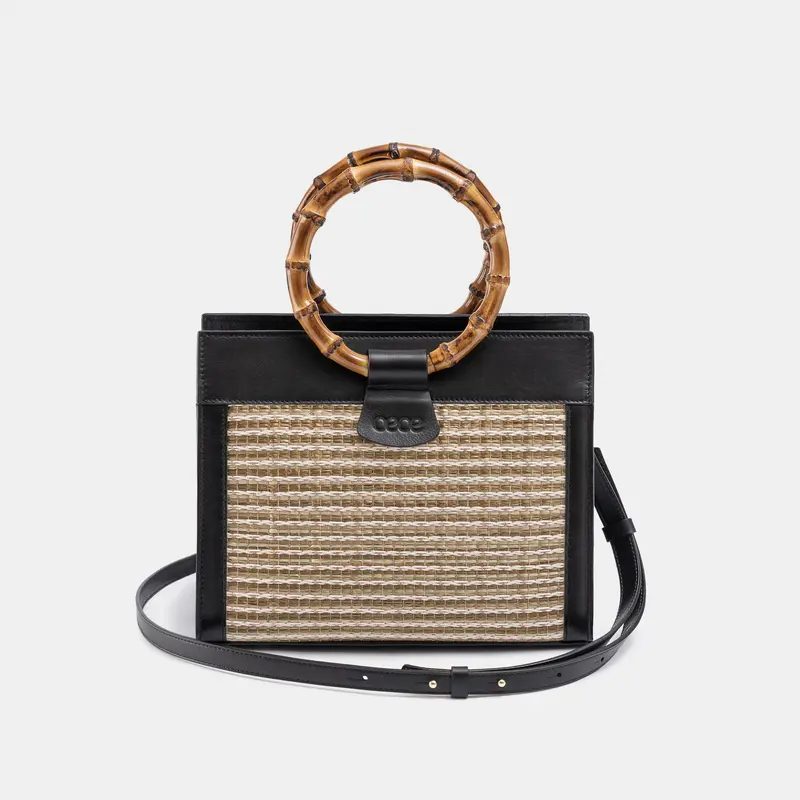 MINIBOLSO CAPRI SUMMER piel negro + rafia marrón