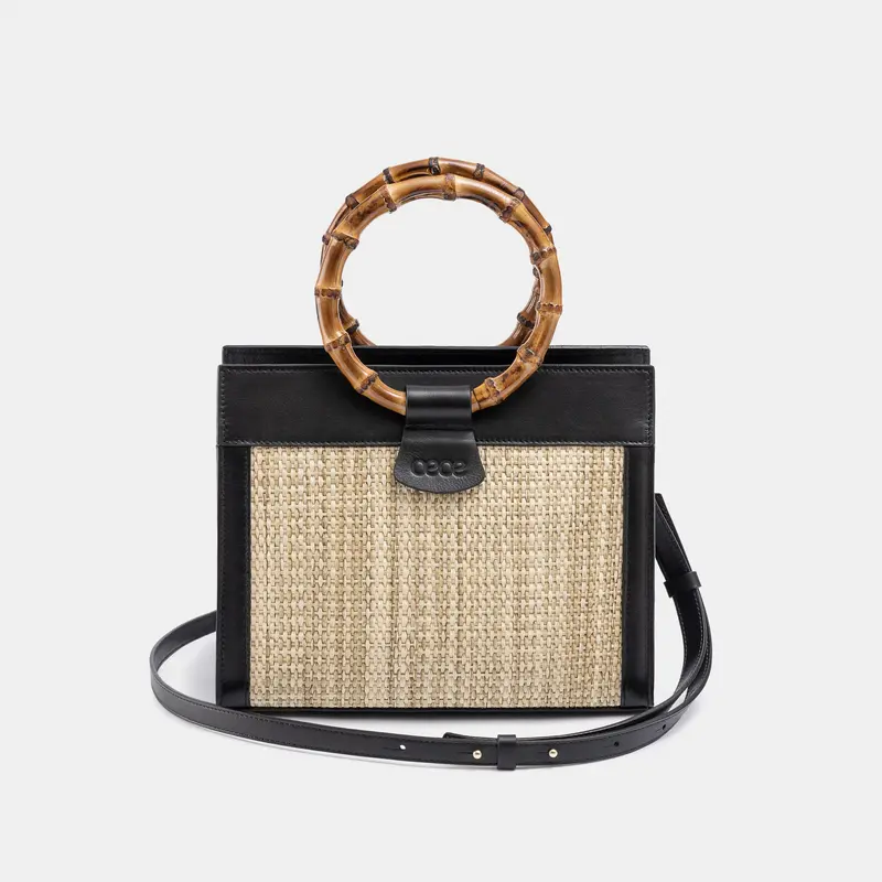 MINIBOLSO CAPRI SUMMER piel negro + rafia natural
