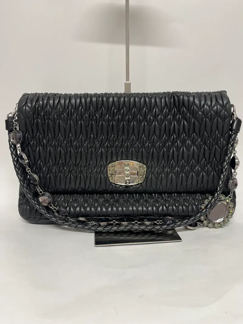 Miu Miu Matelassé Crystal Chain Napa Negra