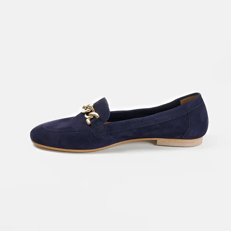 Mocasines de mujer de serraje con cadena azul Alida